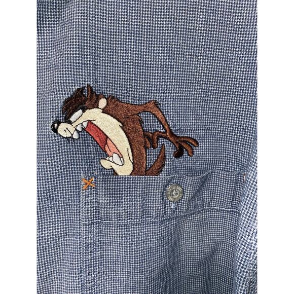 Vintage WB Warner Bros Studio Store Looney Tunes Button Down Blue Shirt Men Sz M - Picture 3 of 8